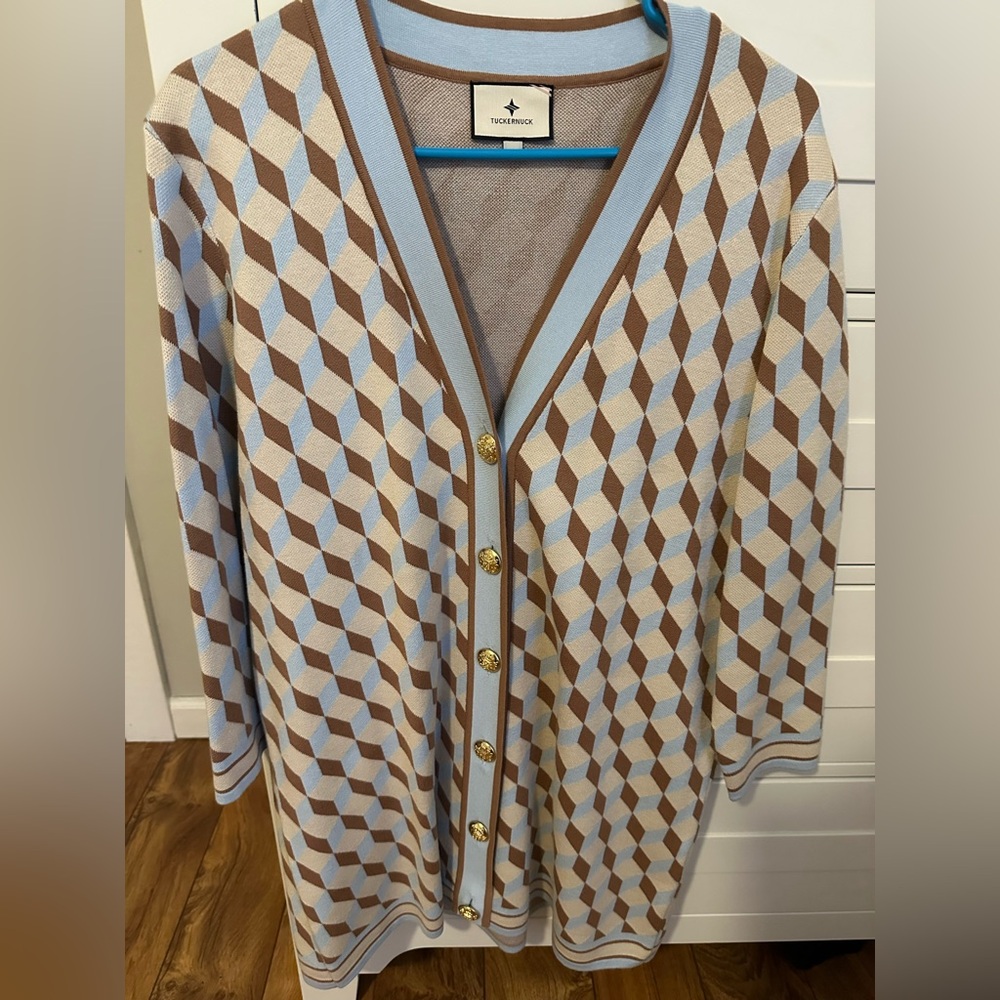 Tuckernuck- Geometric Pattern Cardigan with Gold Button